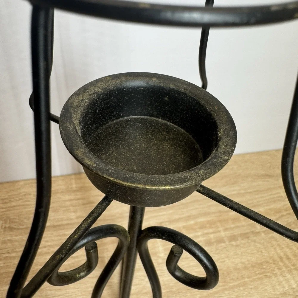 Black Metal Tealight Candle Holder Lamp Style Scrollwork Stand Table Decor